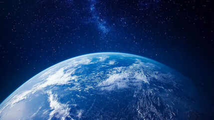 3D planet earth in space universe with shiny star dark blue technology science background with copy...