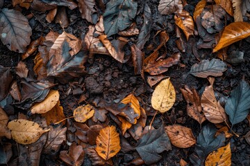 Decomposing Leaf Litter: A close-up of microbes breaking down leaf litter on the forest floor, illustrating the decomposition process