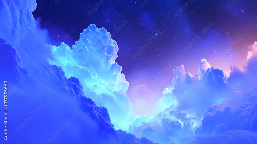 Wall mural 3d planet cloudscape in space universe with shiny star dark blue technology science background with 