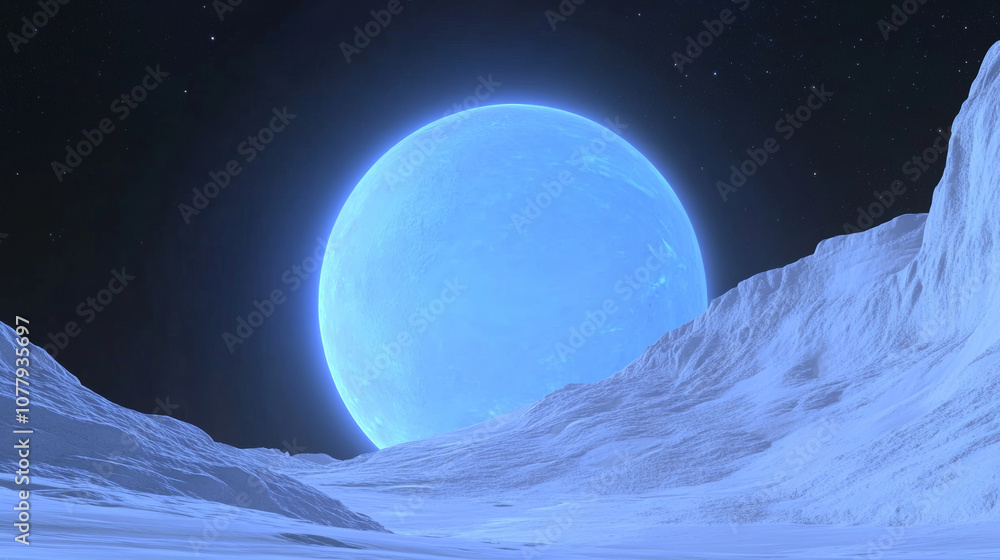 Canvas Prints 3d planet alien mountain outer space universe with shiny star dark blue technology science backgroun