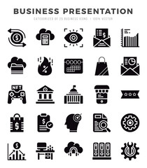 Set of 25 Business Presentation Glyph Icons Pack.