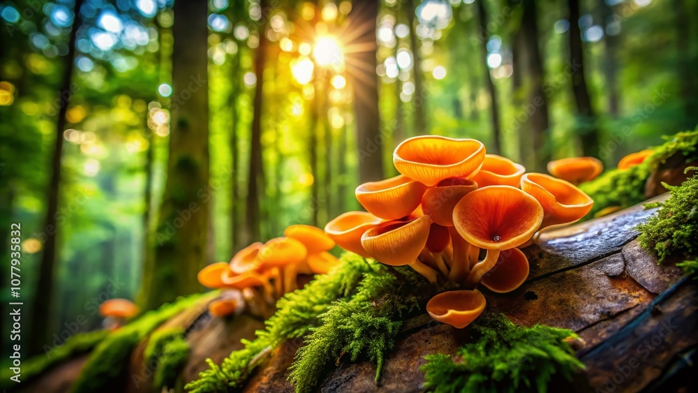 Poster captivating tilt-shift photography of judas ear fungus showcasing its unique shape and texture in a 