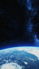 Naklejka premium 3D planet earth in space universe with shiny star dark blue technology science background with copy space. astronomy starry sky shimmering glow wallpaper