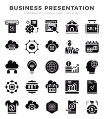 Business Presentation Glyph icons collection. 25 icon set. Vector illustration.