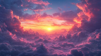 Serene sunset sky with pink and purple clouds for a dreamy and calming effect
