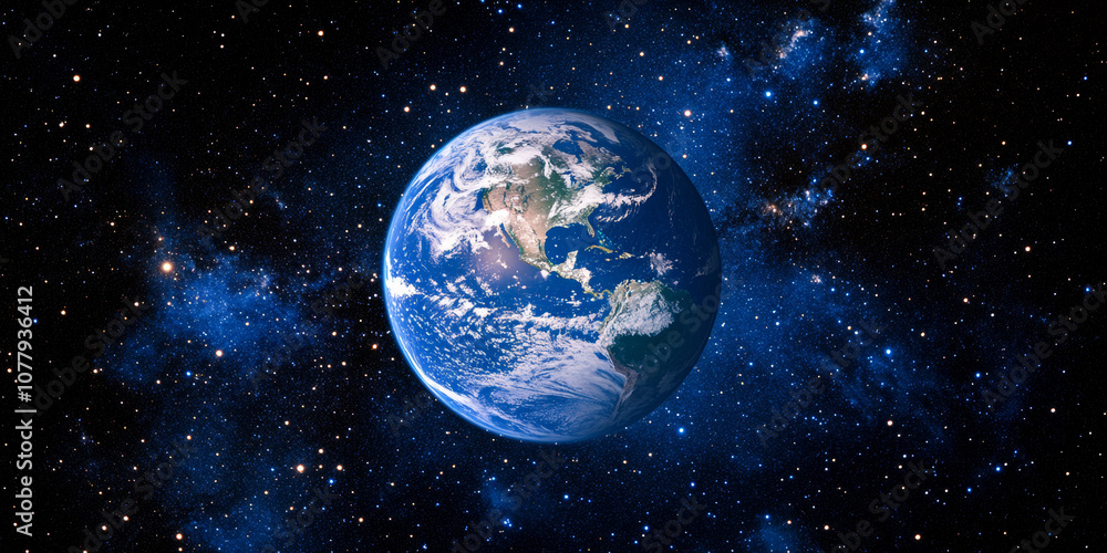 Canvas Prints 3d planet earth in space universe with shiny star dark blue technology science background with copy 