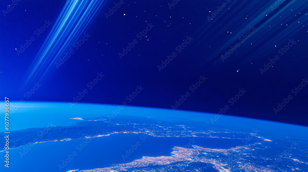 Canvas Prints 3d planet earth in space universe with shiny star dark blue technology science background with copy 