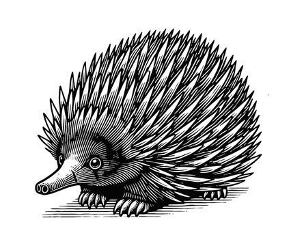 echidna engraving black and white outline