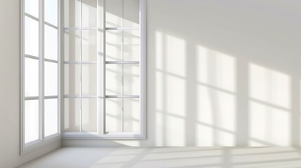 Fototapeta premium Realistic Window Light and Shadow - a striking and atmospheric visual. The interplay of light and shadow creates a dynamic and inviting ambiance, enhancing the realism of the scene.