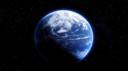 Obraz premium 3D planet earth in space universe with shiny star dark blue technology science background with copy space. astronomy starry sky shimmering glow wallpaper