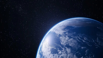 3D planet earth in space universe with shiny star dark blue technology science background with copy...