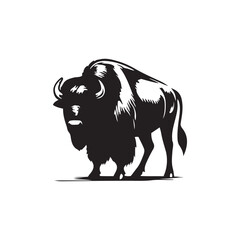 Buffalo Flat Icon, buffalo silhouette black vector art illustration, illustration logo of minimalist outline of a buffalo