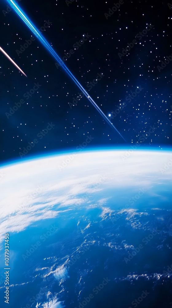 Canvas Prints 3d planet earth comet in space universe with shiny star dark blue technology science background with