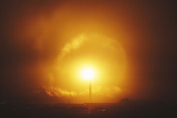 Fototapeta premium Silhouetted Missile Launching Against a Dramatic Sunset