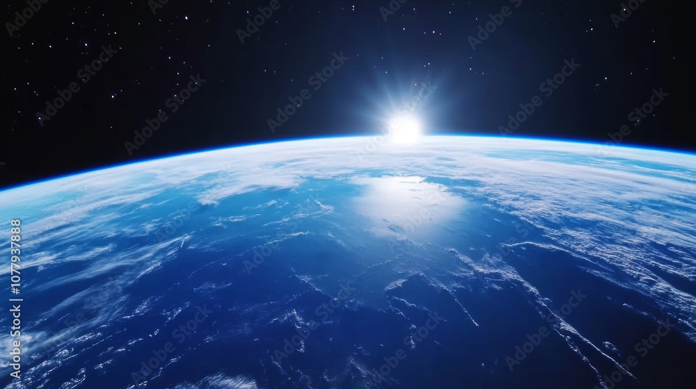 Canvas Prints 3d planet earth sunrise in space universe with shiny star white blue technology science background w