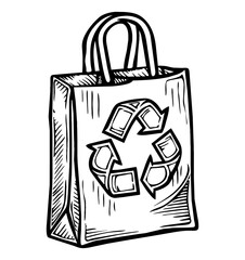 recycle paper bag plastic engraving black and white outline