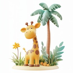 Cute Giraffe in Colorful Jungle Scene