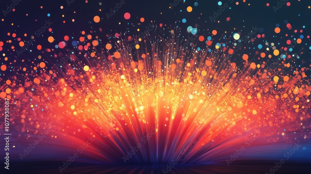 Poster abstract background with colorful glowing lights and bokeh effect.