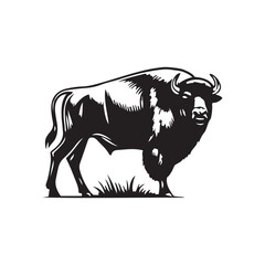 Buffalo Flat Icon, buffalo silhouette black vector art illustration, illustration logo of minimalist outline of a buffalo