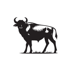 Buffalo Flat Icon, buffalo silhouette black vector art illustration, illustration logo of minimalist outline of a buffalo