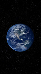 Obraz premium 3D planet earth in space universe with shiny star dark blue technology science background with copy space. astronomy starry sky shimmering glow wallpaper