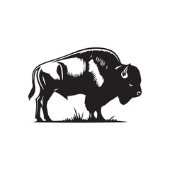 Buffalo Flat Icon, buffalo silhouette black vector art illustration, illustration logo of minimalist outline of a buffalo