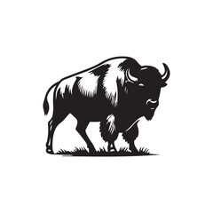 Buffalo Flat Icon, buffalo silhouette black vector art illustration, illustration logo of minimalist outline of a buffalo