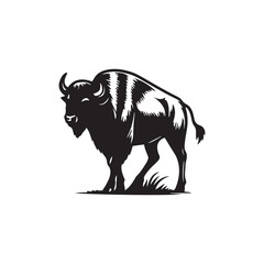 Buffalo Flat Icon, buffalo silhouette black vector art illustration, illustration logo of minimalist outline of a buffalo