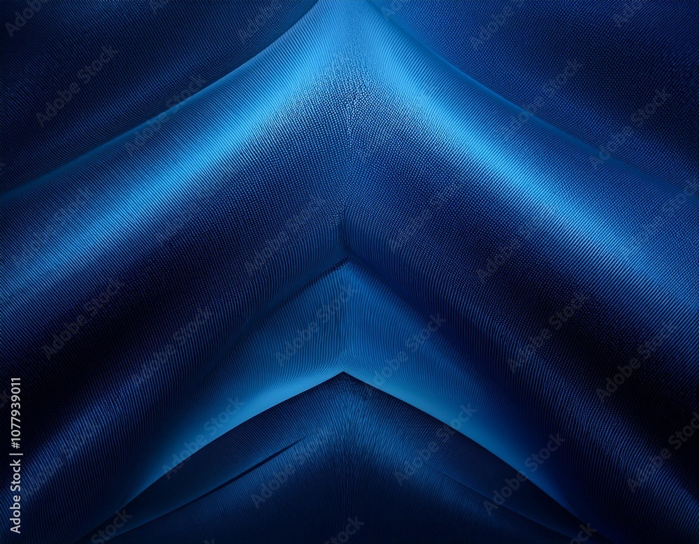 Poster luxurious, blue fabric with a wavy pattern and a smooth texture on a dark background