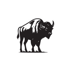 Buffalo Flat Icon, buffalo silhouette black vector art illustration, illustration logo of minimalist outline of a buffalo