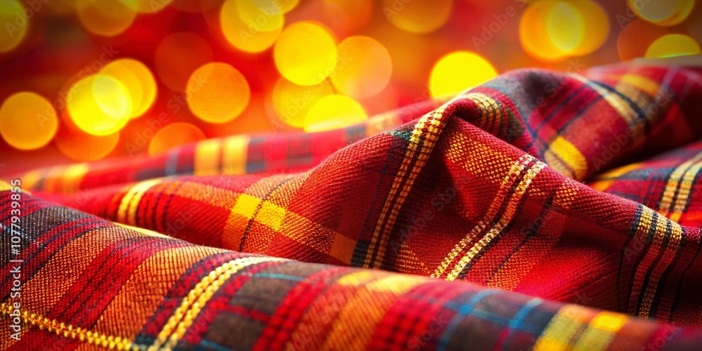 Aufkleber close-up of a vibrant red and yellow plaid fabric pattern with generative ai techniques for textiles