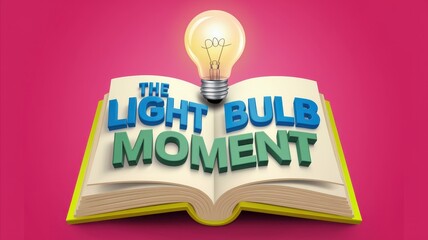 Open Book with Lightbulb Illustration and The Light Bulb Moment Text