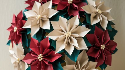 Close-Up of Decorative Paper Flowers in Various Colors and Patterns