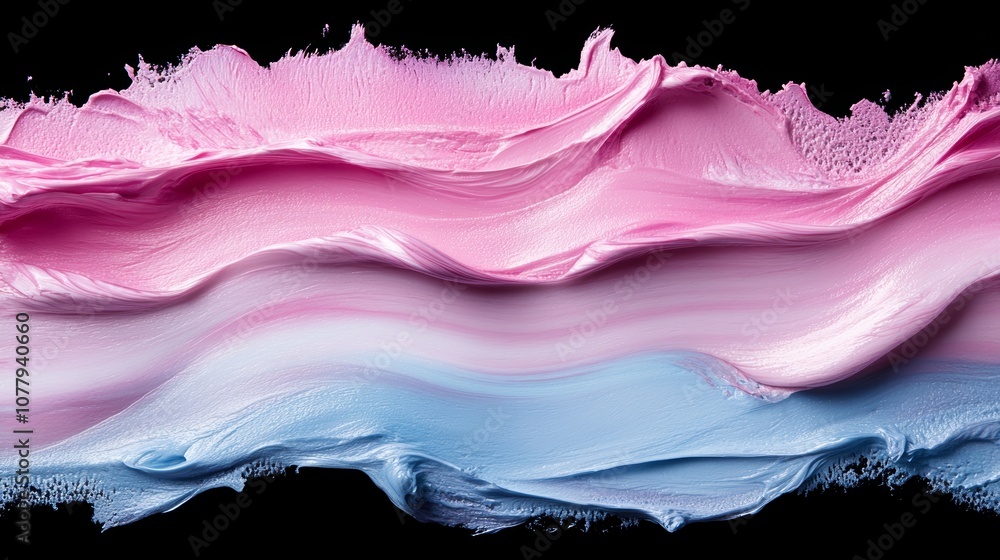 Poster dynamic interplay of pink and blue in a closeup wave, captivating display of color fluid motion in a