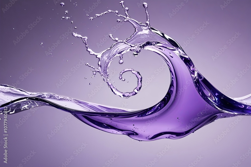 Poster lavender liquid wave splash with curls and drips on translucent background
