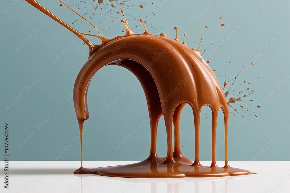 Poster three dimensional smooth caramel wave with drips and splatters design