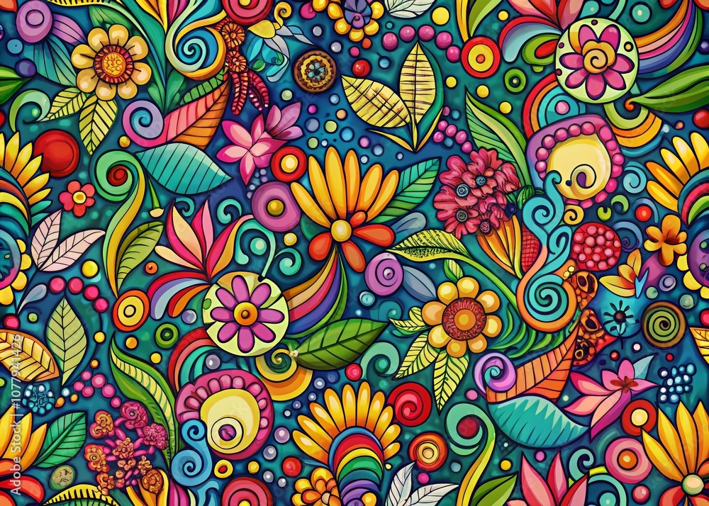 Poster colorful abstract funky doodles pattern in tilt-shift photography style for unique design projects a