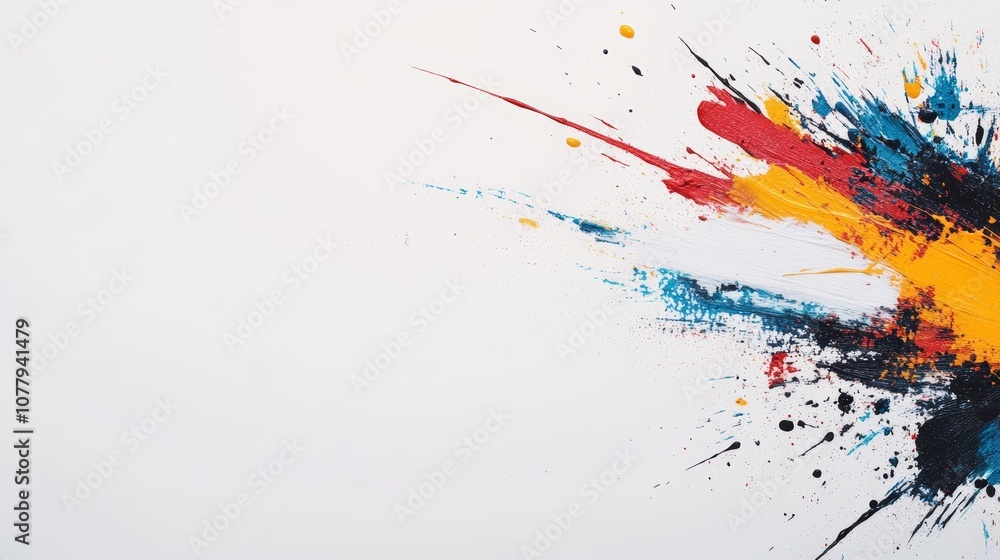 Poster a colorful symphony, abstract paint splash explodes onto white , creating vibrant and dynamic visual