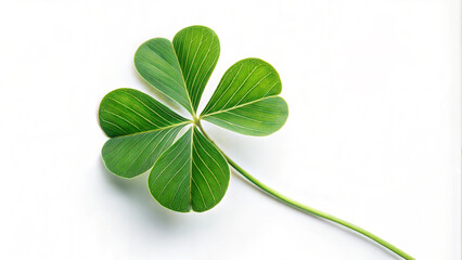 Single fresh shamrock on a white background for St. Patrick's Day

