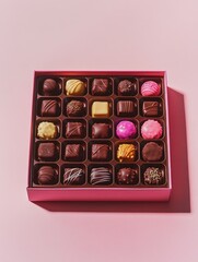 Assorted chocolates on pink background