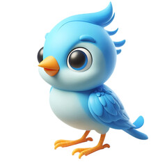 Fototapeta premium A cute, cartoon-style bluebird with big eyes and a bright yellow beak.