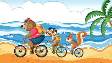 Animals Biking Along the Beach