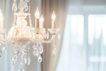 Crystal chandelier hanging in an elegant living room