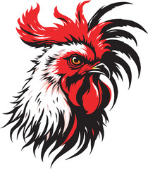 illustration of an angry feathered head red rooster vecotor logo
