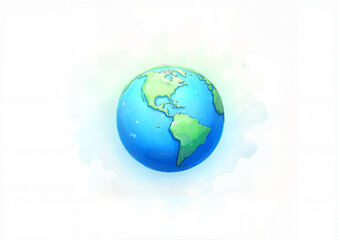 Fototapeta premium Soft blue and green Earth on cloudy white background