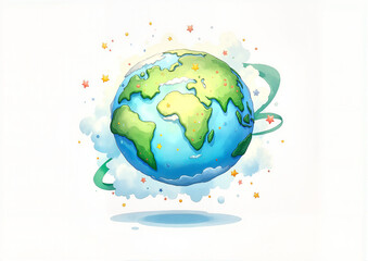 Naklejka premium Illustrated Earth with swirling orbit and stars