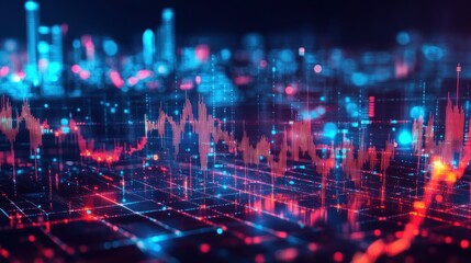 Obraz premium Abstract digital visualization of data trends with vibrant colors and grid patterns.