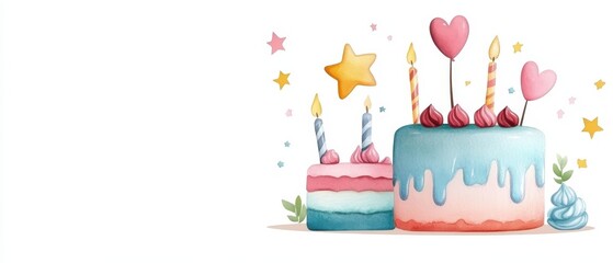 Colorful birthday cakes adorned with hearts and stars, perfect for celebrating special moments and joyous occasions with sweetness.