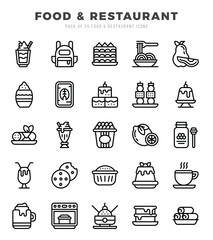 Simple Set of Food and Restaurant Related Vector Lineal Icons.