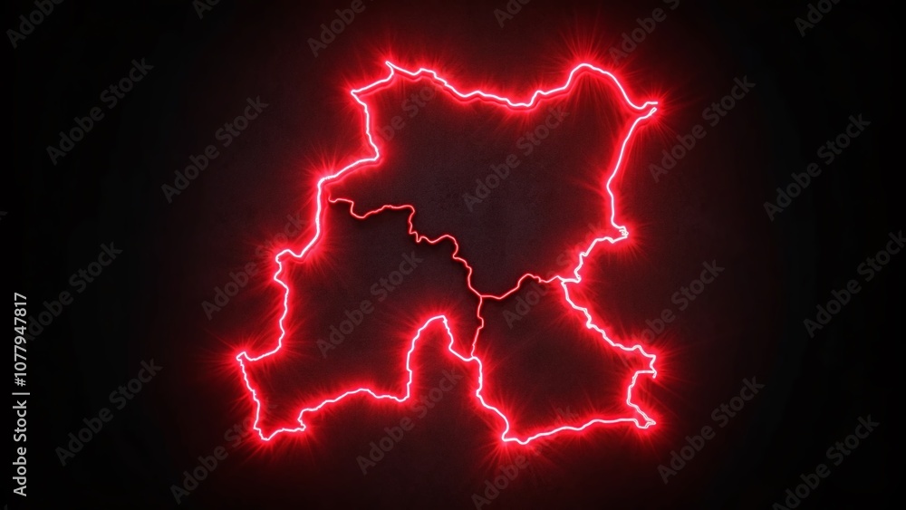 Poster dynamic 3d neon red outline of democratic republic of the congo map borders looping background for u